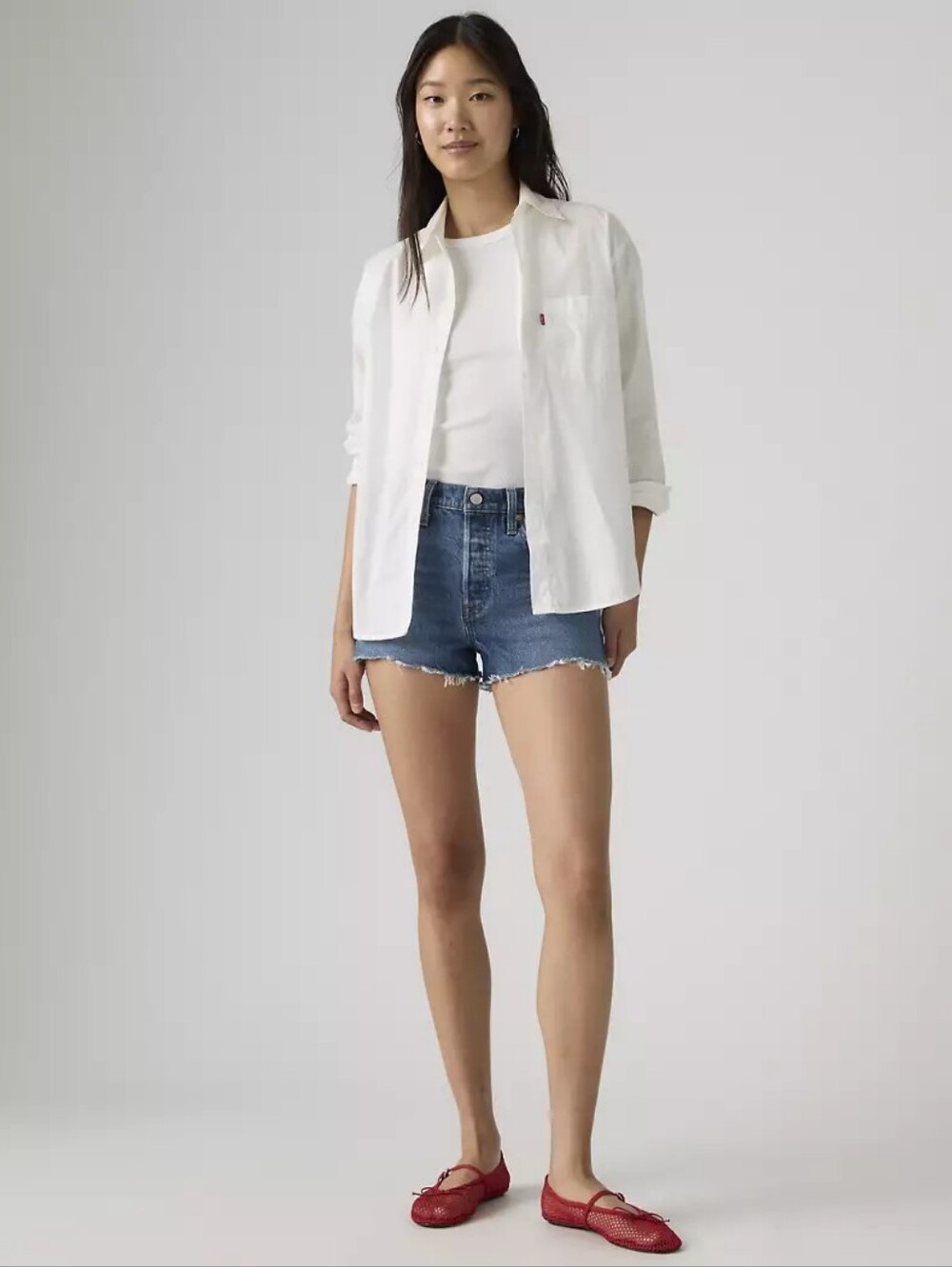 Levis 501 High-Rise Distressed Denim Shorts - Blue